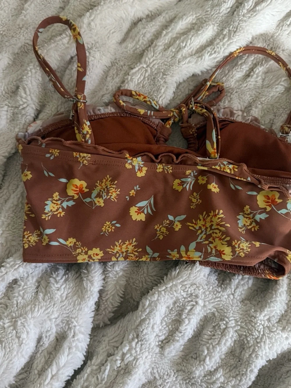 Xhilaration Brown Floral Smocked Bikini Top